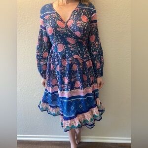 BLUE BOHEME cotton floral wrapped dress
